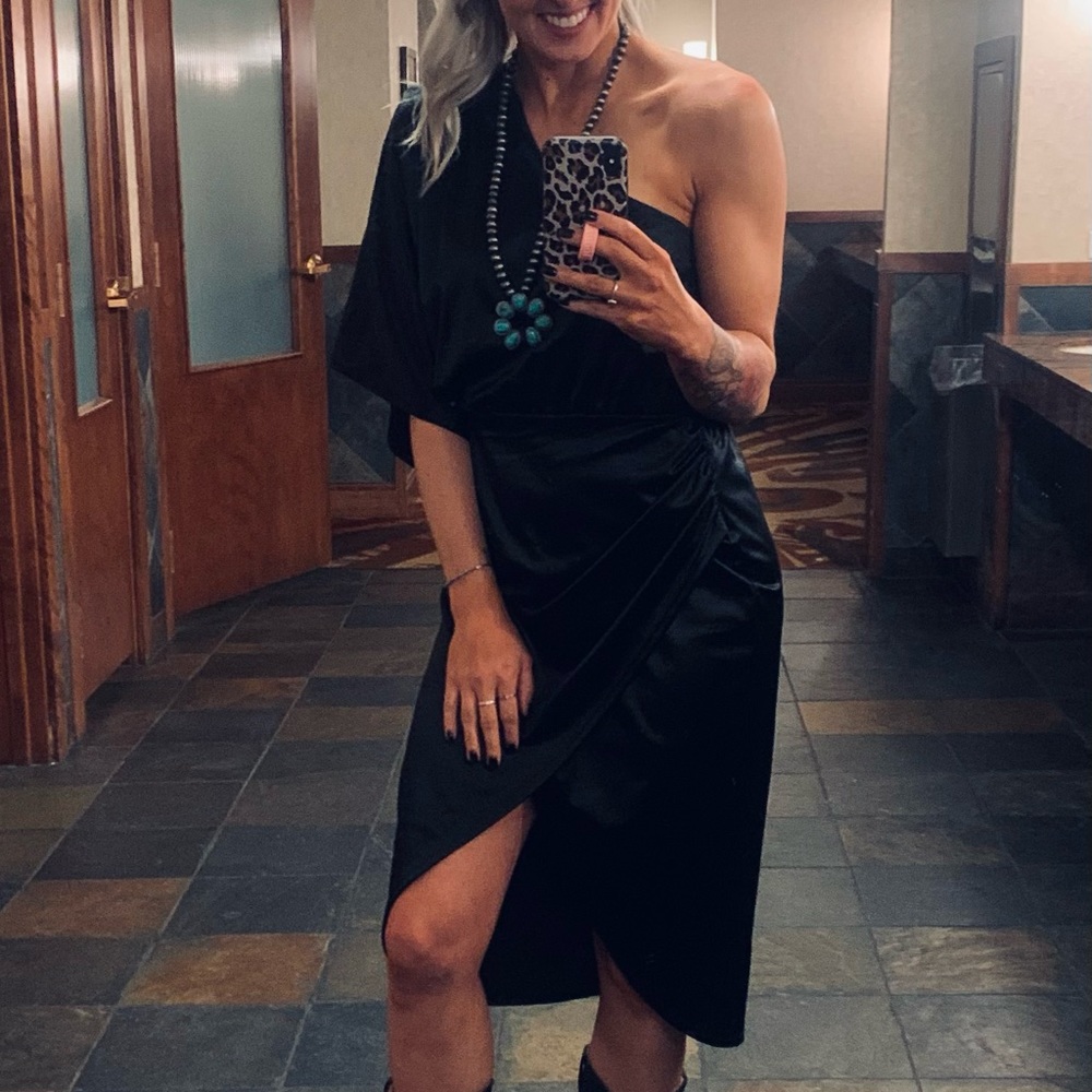 Black Silky One Shoulder Dress